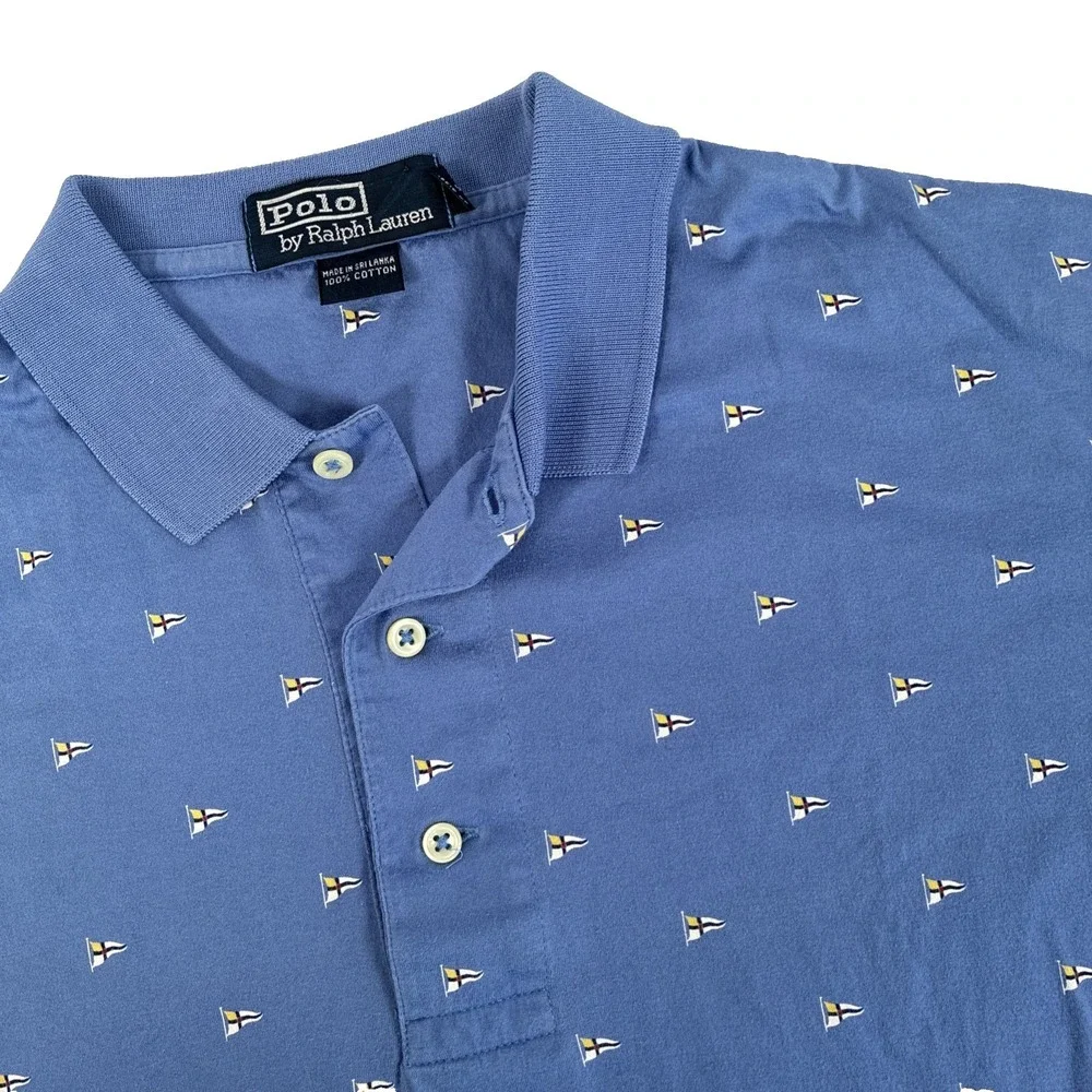 Mens Polo Ralph Lauren Short Sleeve Polo Shirt Size Small Flag Print Cotton